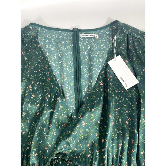 NWT Reformation Kaye Silk Dress Maxi Coriander Fairy Green Floral Sz 22 Babydoll - Picture 10 of 16
